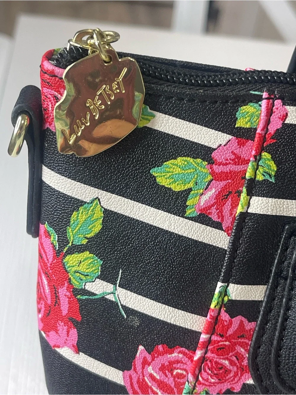 Luv Betsy Floral Stripe Mini Satchel Handbag with Crossbody Strap
